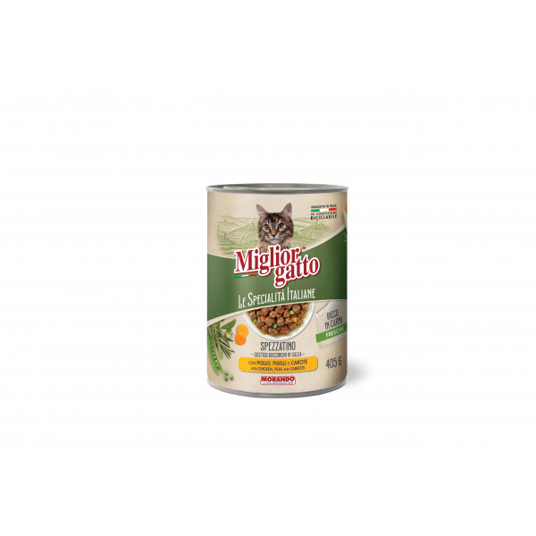 Koščki Miogatto Specialita' Italiane , Piščanec, korenje in grah, Morando, 405g