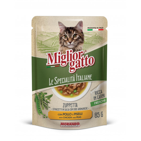 Trakci v omaki Miogatto Specialita' Italiane , Piščanec in grah, Morando, 85g