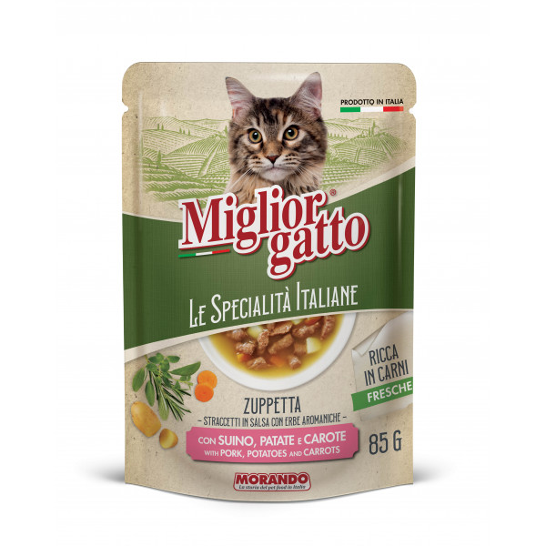 Trakci v omaki Miogatto Specialita' Italiane , Svinjina, korenje in krompir, Morando, 85g
