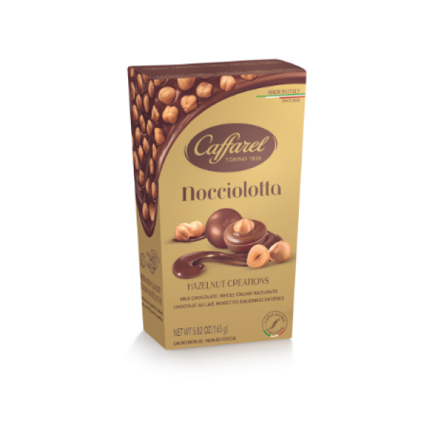 Praline iz mlečne čokolade, polnjene z mlečno kremo in s celimi lešniki Nocciolotta, Caffarel, 165 g
