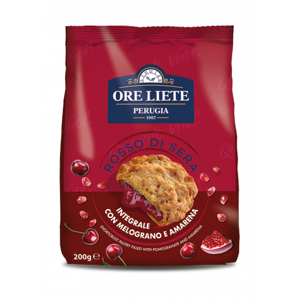 Piškoti polnozrnati Rosso di sera z granatnim jabolkom in amareno, Ore Liete, 200g