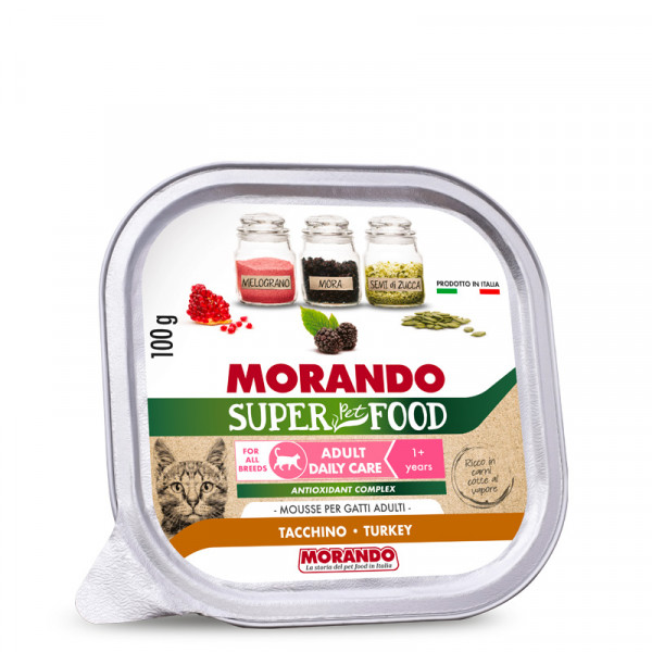 Hrana za odrasle mačke, Super Pet Food, Mousse Puran, Morando, 100g