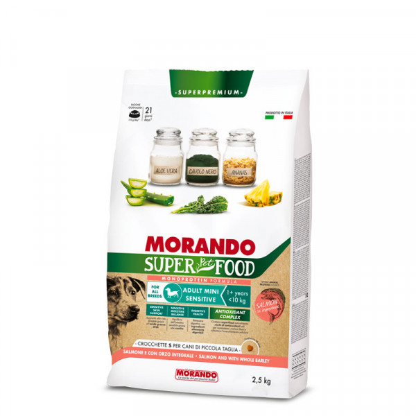 Hrana briketi za majhne odrasle občutljive pse, Super Pet Food, Losos in ječmen, Morando, 2,5kg