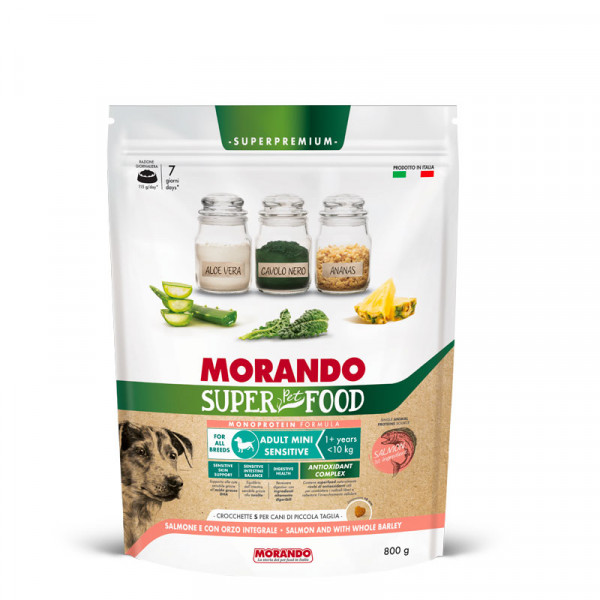 Hrana briketi za male občutjive pse, Super Pet Food, Losos, Ječmen in polnozrnatne žitarice, Morando, 800g