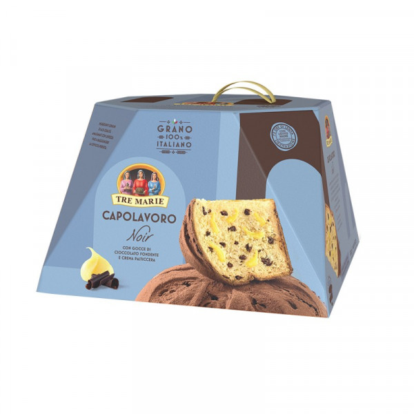 Pecivo Panettone CAPOLAVORO NOIR s koščki temne čokolade in vaniljevo kremo, 830 g - ROK UPORABE: 30.4.2023