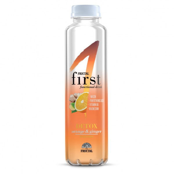 Voda First Detox, negazirana, pomaranča in ingver, Fructal, 0,5 l