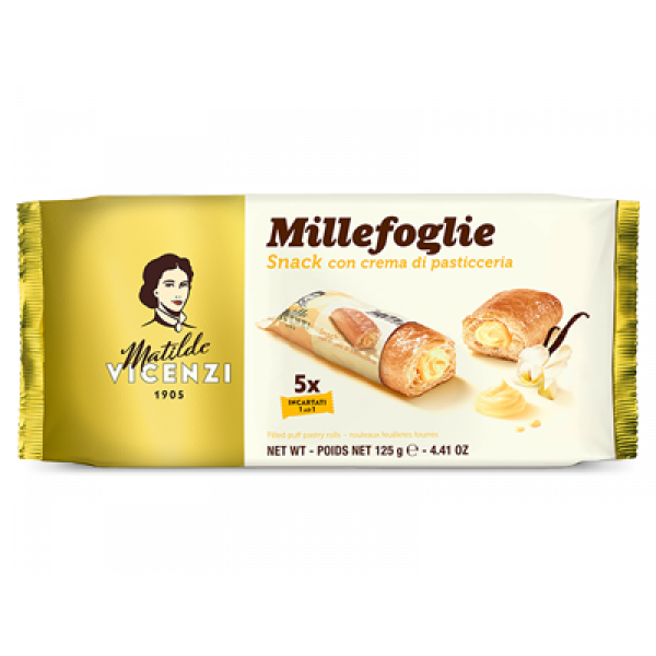 Fini pekovski izdelek iz listnatega testa, polnjen z mlečno kremo, Millefoglie, 125g