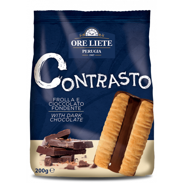 Piškoti Contrasto iz krhkega testa in temno čokolado, Ore Liete, 200g