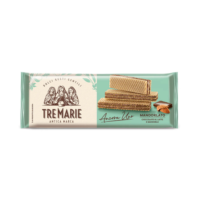 Vaflji polnjeni s kremo iz mlečne čokolade in mandlji, Tre Marie, 140 g