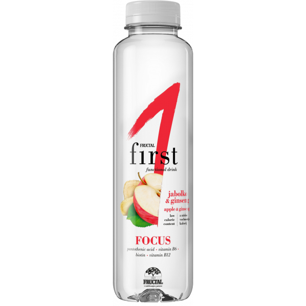 Voda First Focus, negazirana, jabolko in ginseng, Fructal, 0,5 l