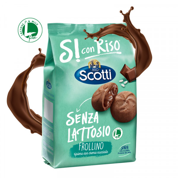 Keksi Frollino z rižem polnjeni z lešnikovo kremo, brez laktoze, S! Con riso, Riso Scotti, 200g